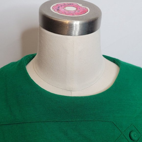 Vintage Dress Green Polyester Shortened Hem with Lace Hem Tape Zip Back - Picture 4 of 9